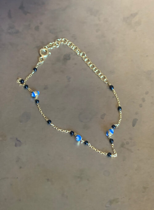 Gold Blue and Black Fine Evil Eye Bracelet - Gypsy Collections